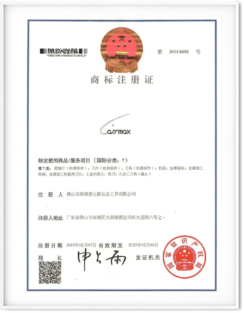 Trademark registration certificate